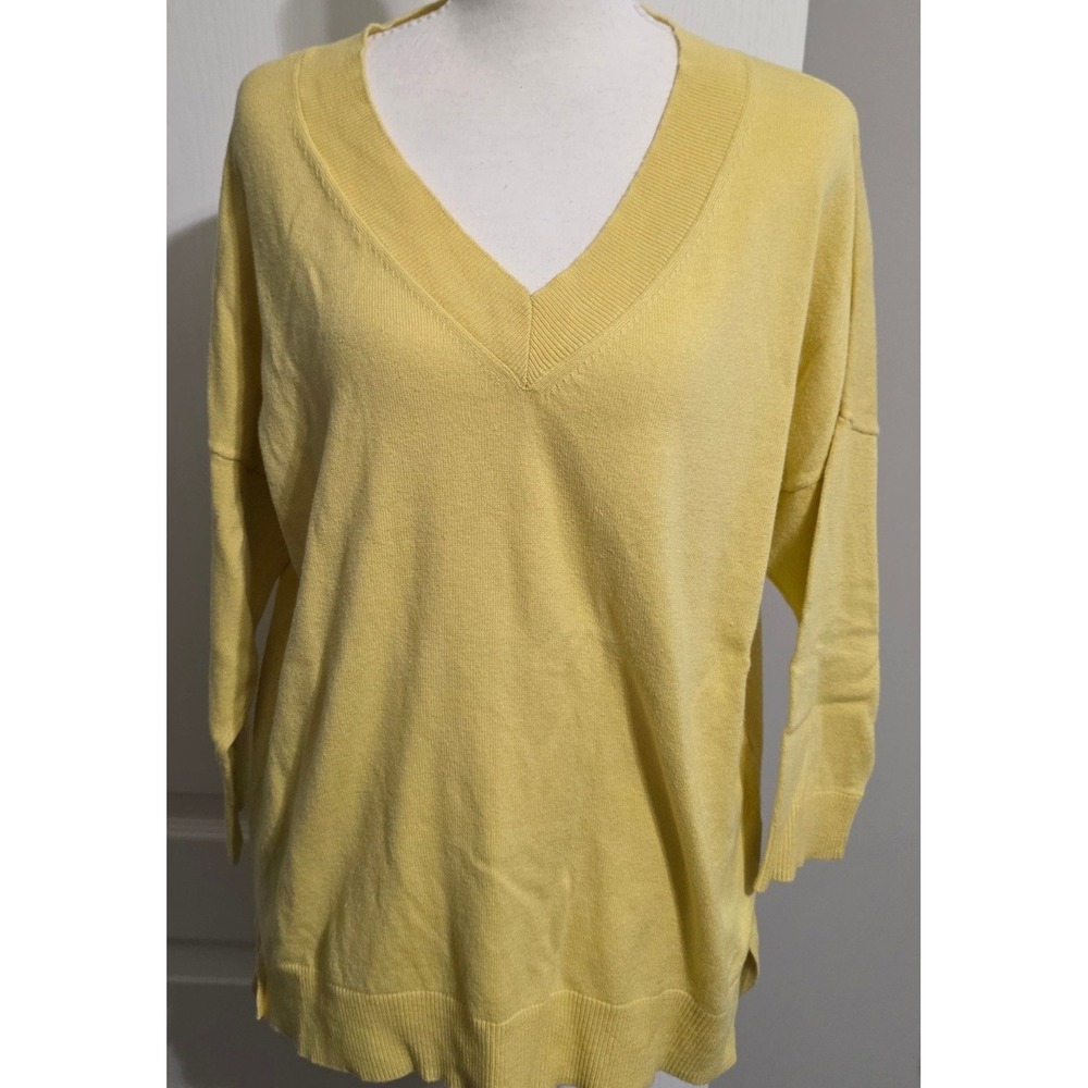 New York & Company Women L Yellow V-Neck Pullover Sweater Drop Shoulder Sunny